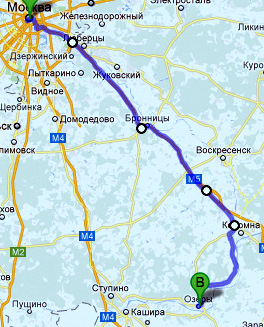 Такси Москва Озеры, карта маршрутов до Озер,как доехать в Озеры?