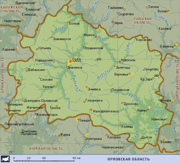 карта Орловской области