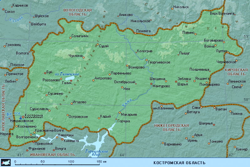 карта от Москвы до Костромской области