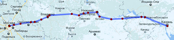 карта Москва-Казань