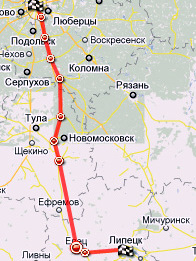 карта маршрута Москва-Липецк такси